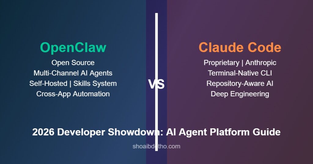 OpenClaw vs Claude Code 2026 comparison diagram showing architectural differences